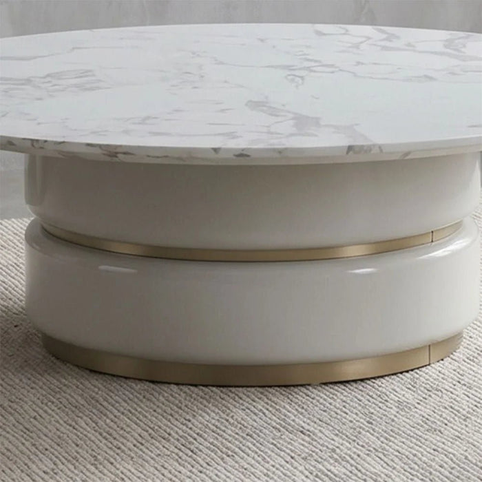 Fortville Round Large High Gloss Coffee Table -Light Grey / Brushed Light Gold