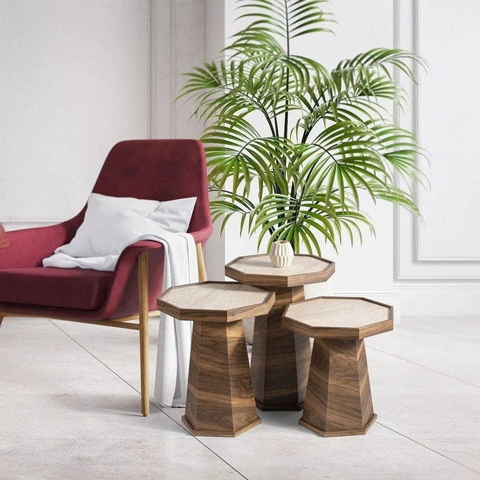 Pyramid Set of 3 Nesting Tables - Walnut/Moonstone - With 2-Year Warranty