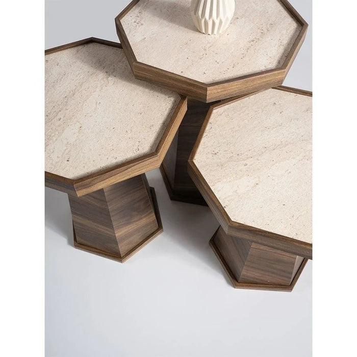 Pyramid Set of 3 Nesting Tables - Walnut/Moonstone - With 2-Year Warranty