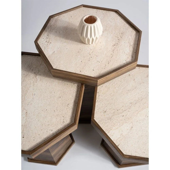 Pyramid Set of 3 Nesting Tables - Walnut/Moonstone - With 2-Year Warranty