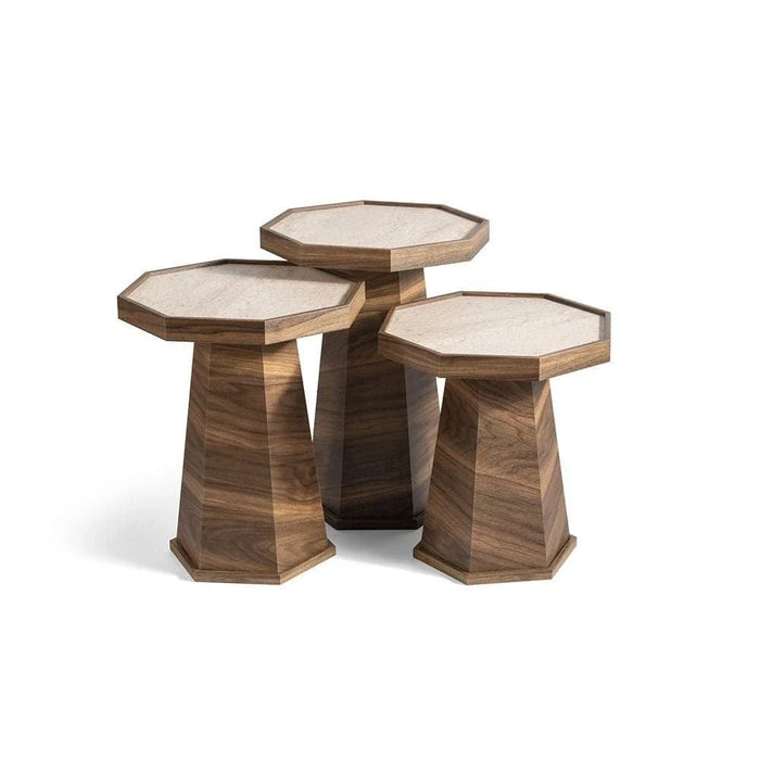Pyramid Set of 3 Nesting Tables - Walnut/Moonstone - With 2-Year Warranty