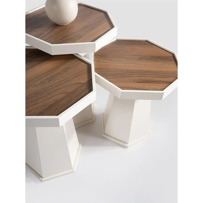 Pyramid Set of 3 Nest of Table - Ivory / Walnut