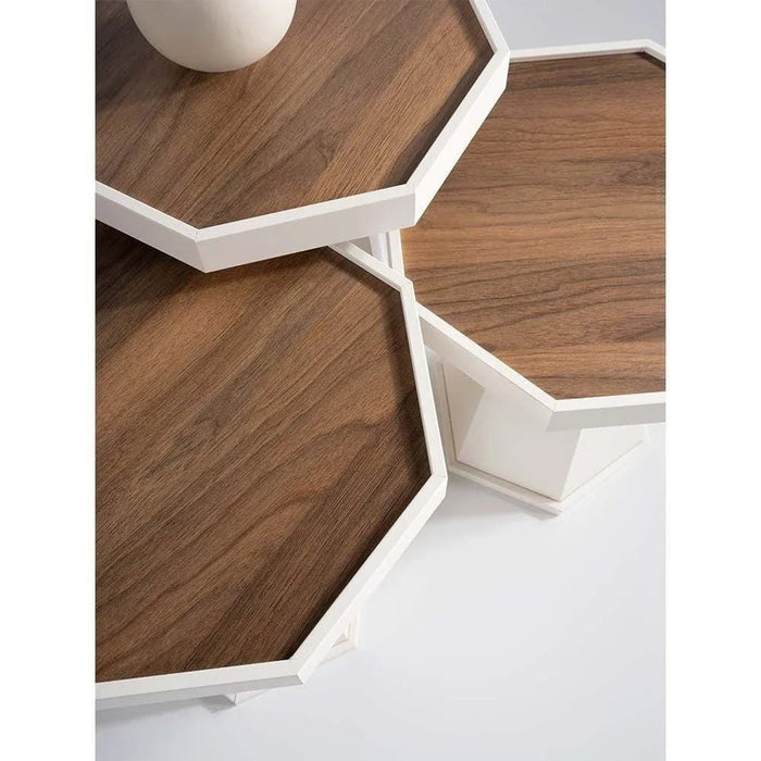 Pyramid Set of 3 Nest of Table - Ivory / Walnut