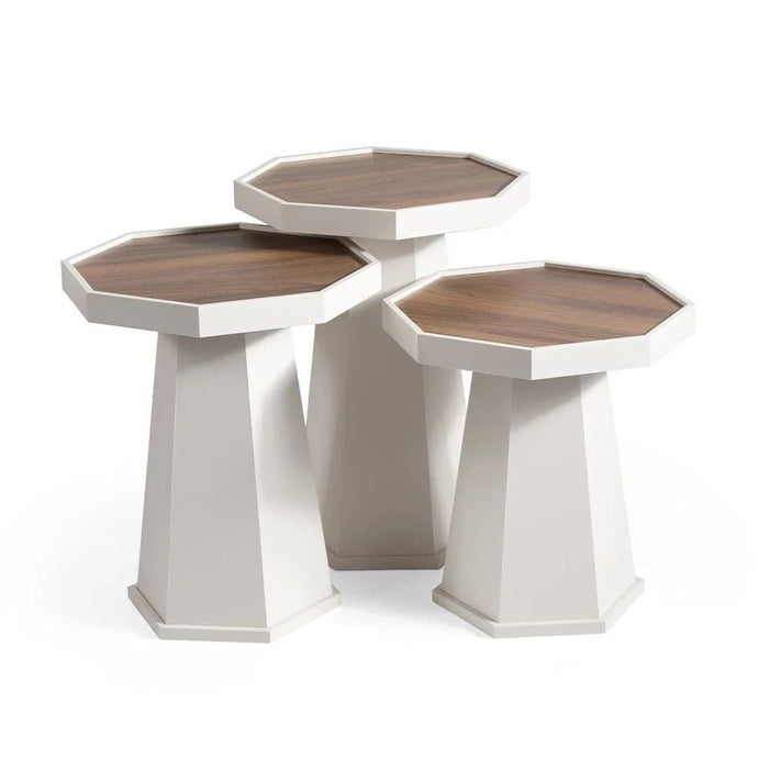 Pyramid Set of 3 Nest of Table - Ivory / Walnut