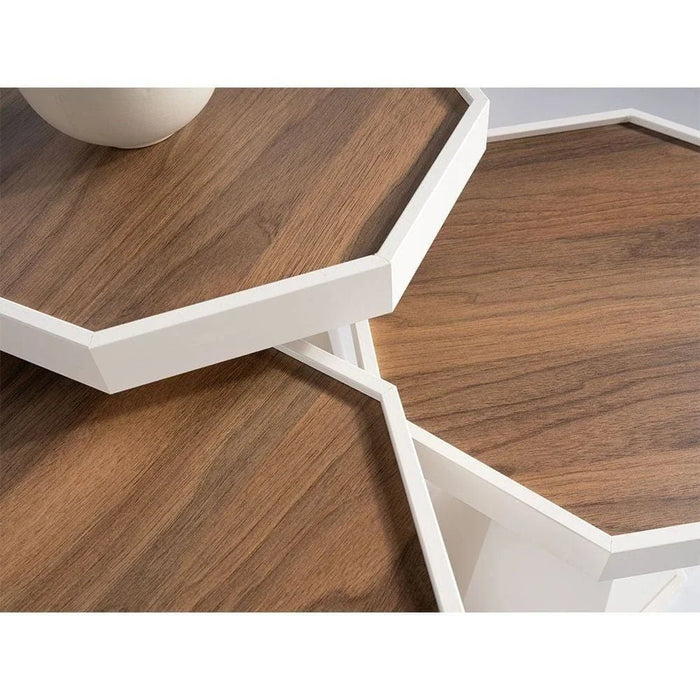 Pyramid Set of 3 Nest of Table - Ivory / Walnut