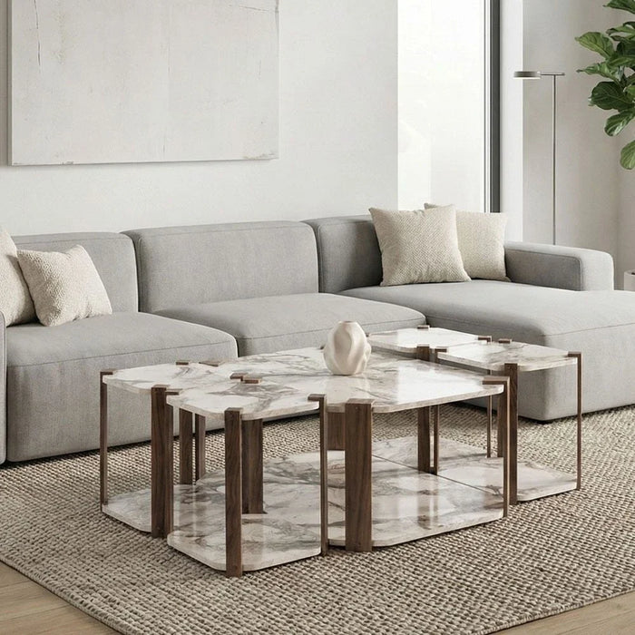 Yasha 4+ 1 Coffee Table Set - Offwhite/Cream/Brown