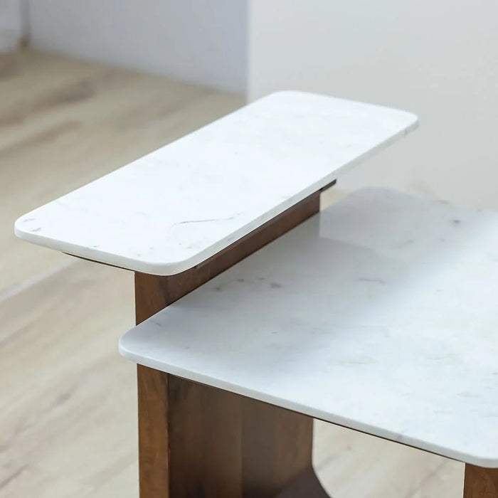 Ashlan Marble Top End Table - White/Oak - With 2-Year Warranty