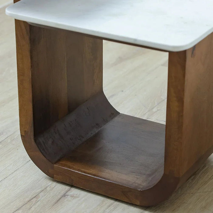 Ashlan Marble Top End Table - White/Oak - With 2-Year Warranty