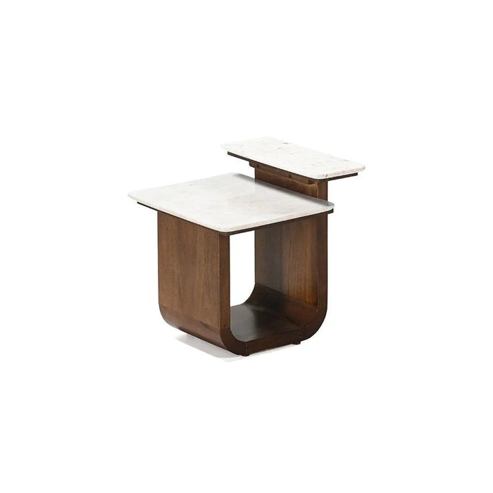 Ashlan Marble Top End Table - White/Oak - With 2-Year Warranty