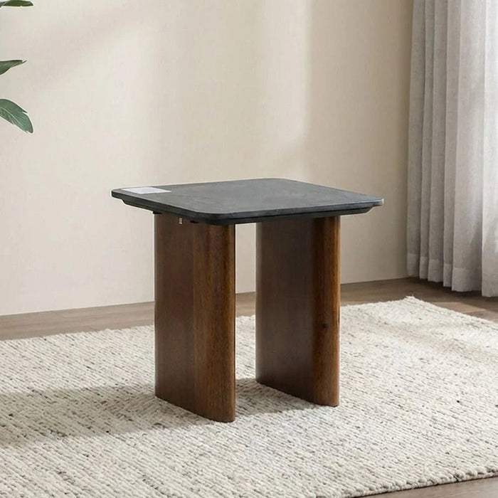 York Marble Top End Table - Black/Walnut - With 2-Year Warranty