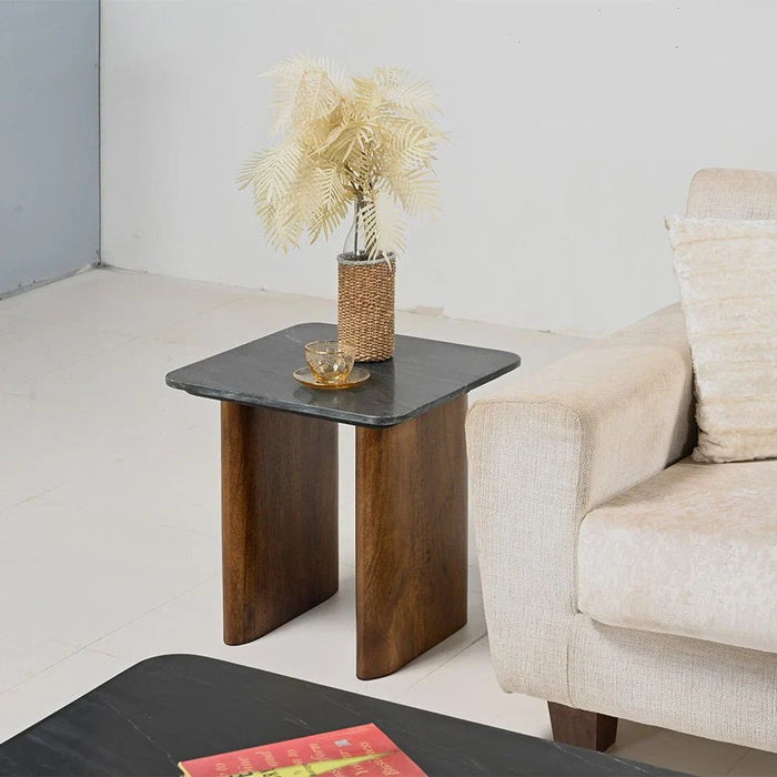 York Marble Top End Table - Black/Walnut - With 2-Year Warranty