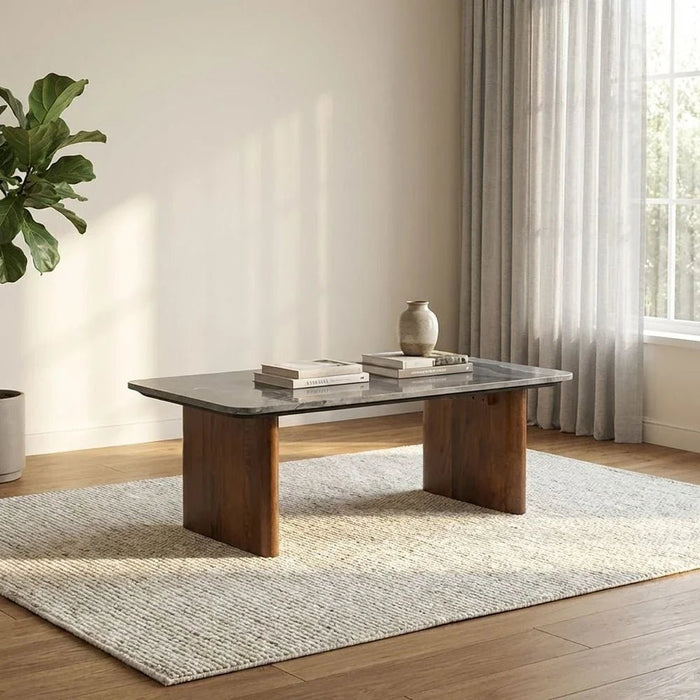 York Marble Top Coffee Table - Black/Walnut - With 2-Year Warranty