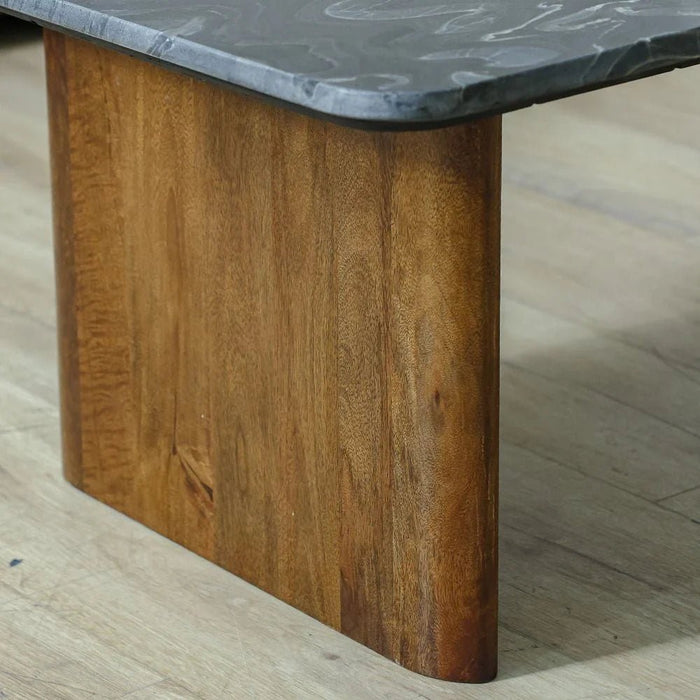 York Marble Top Coffee Table - Black/Walnut - With 2-Year Warranty