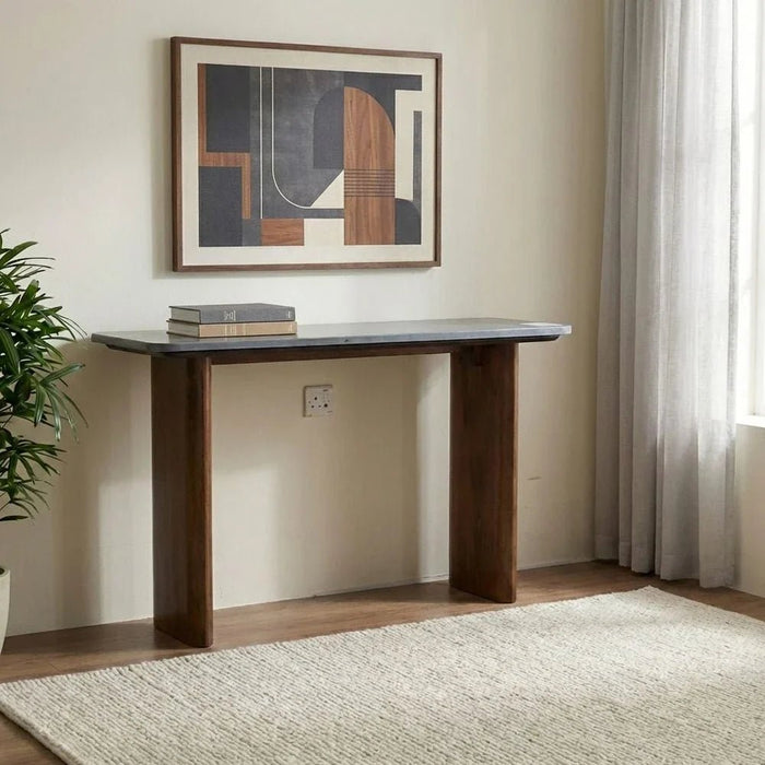 York Marble Top Console Table -Black/Walnut