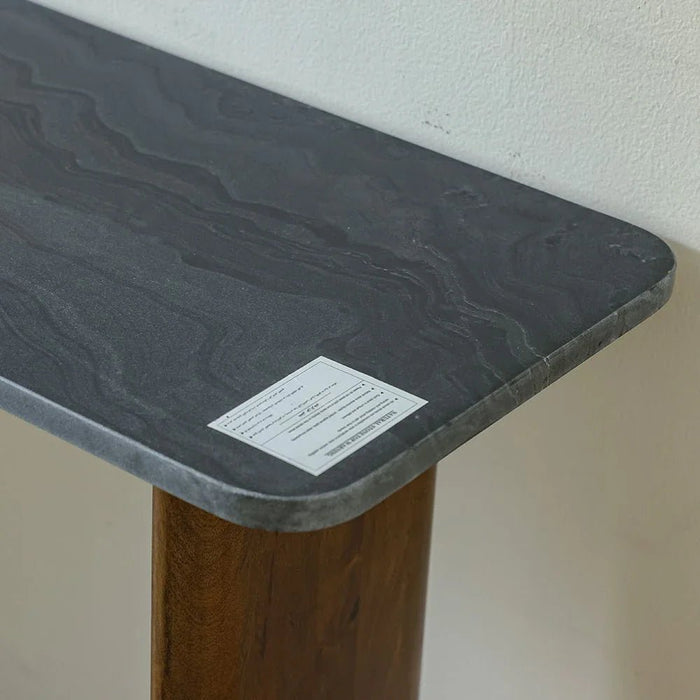 York Marble Top Console Table -Black/Walnut