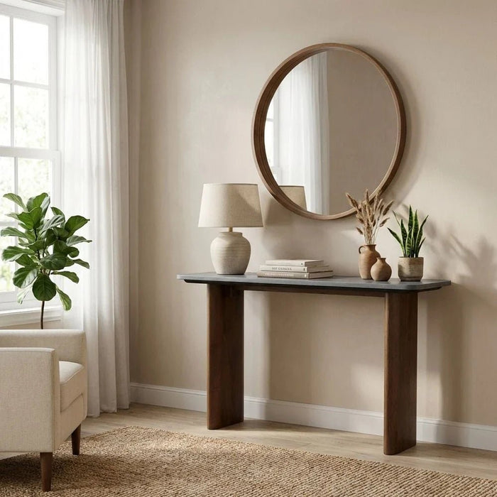 York Marble Top Console Table -Black/Walnut