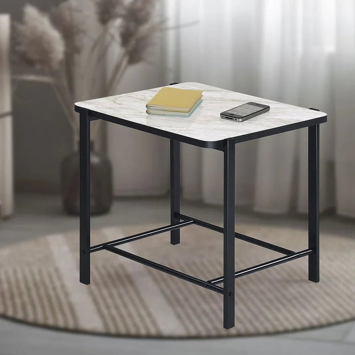 Reuben End Table-White Marble/Black