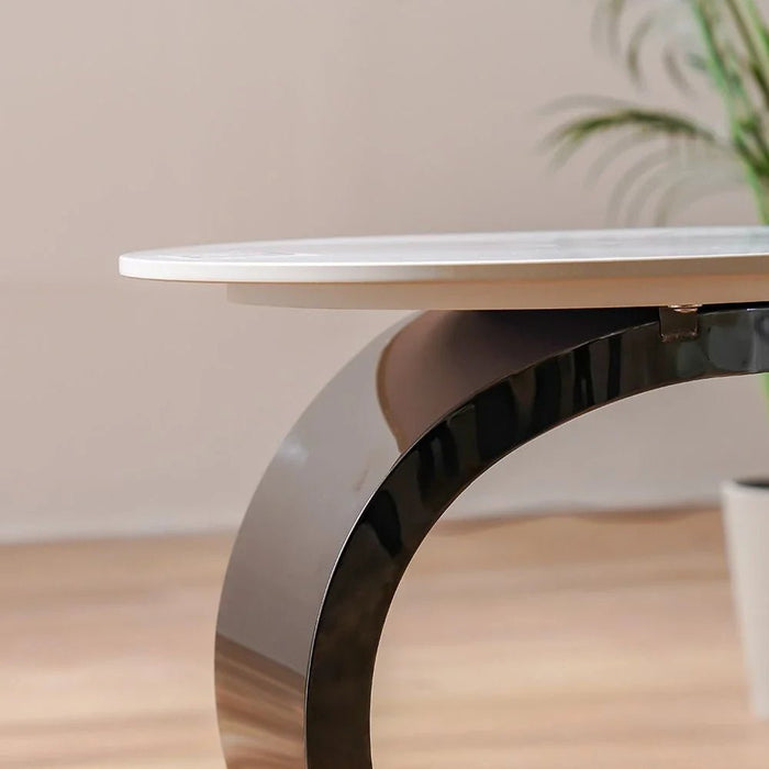 Princetown Sintered Stone Top Round End Table - White/Black Titanium - With 2-Year Warranty