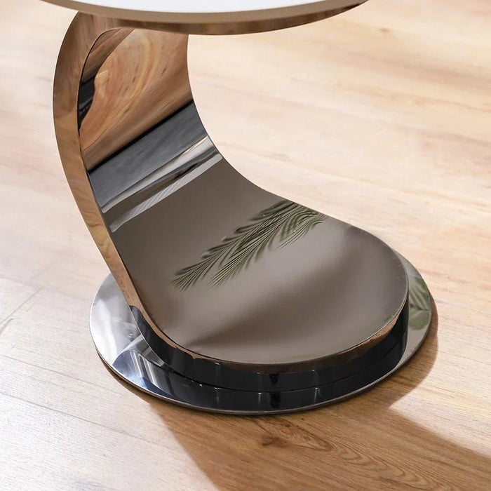 Princetown Sintered Stone Top Round End Table - White/Black Titanium - With 2-Year Warranty