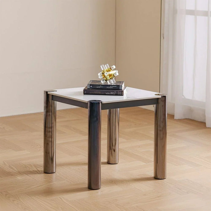 William Sintered Stone Top End Table - White/Nickel Black - With 2-Year Warranty