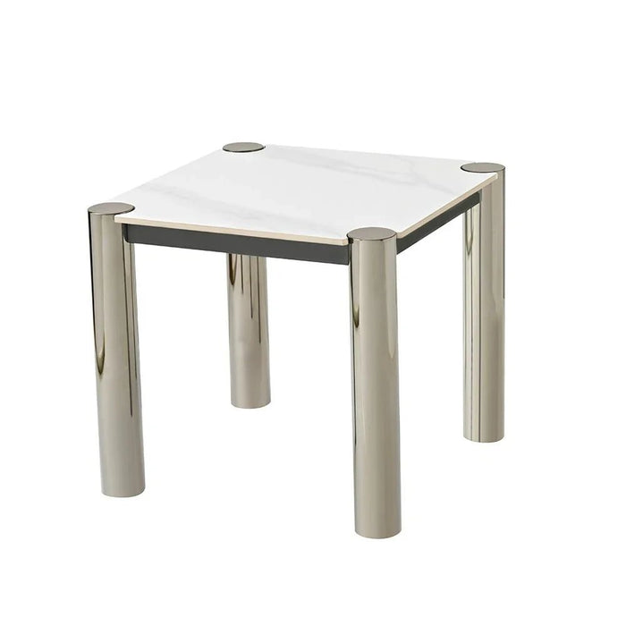 William Sintered Stone Top End Table - White/Nickel Black - With 2-Year Warranty