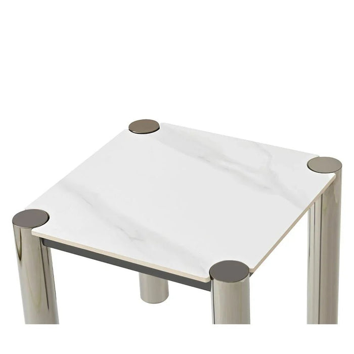 William Sintered Stone Top End Table - White/Nickel Black - With 2-Year Warranty