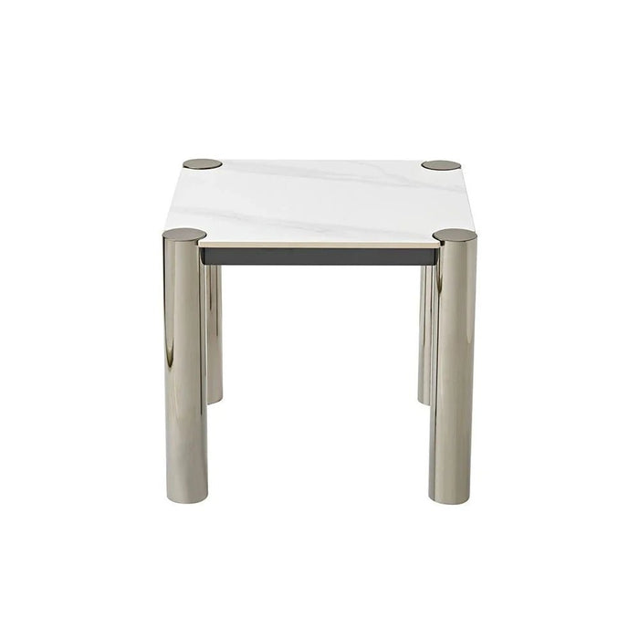 William Sintered Stone Top End Table - White/Nickel Black - With 2-Year Warranty