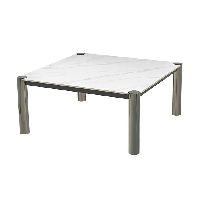 William Sintered Stone Top Square Coffee Table-White/Nickel Black