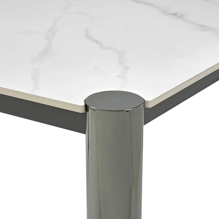 William Sintered Stone Top Square Coffee Table-White/Nickel Black