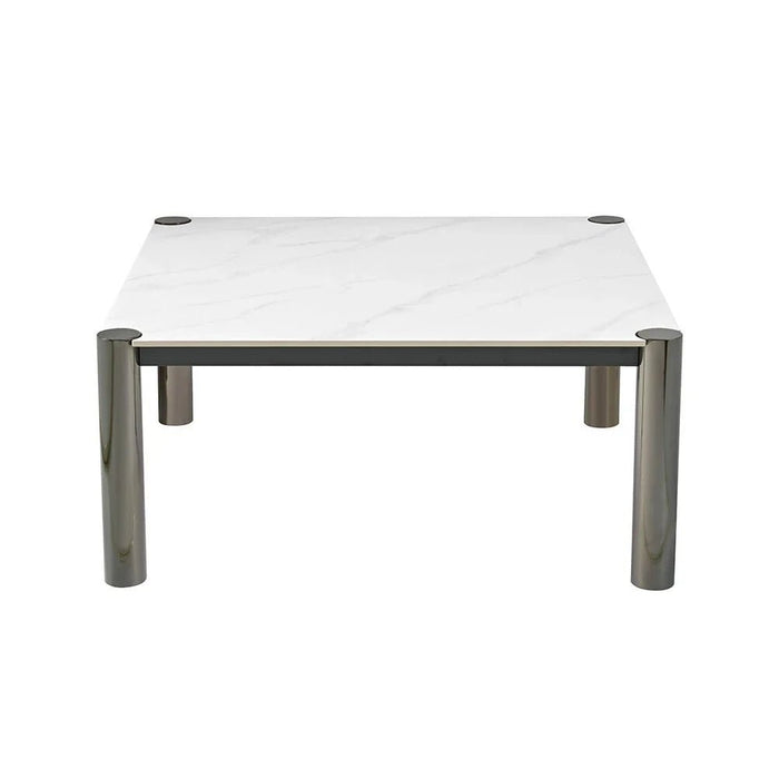 William Sintered Stone Top Square Coffee Table-White/Nickel Black