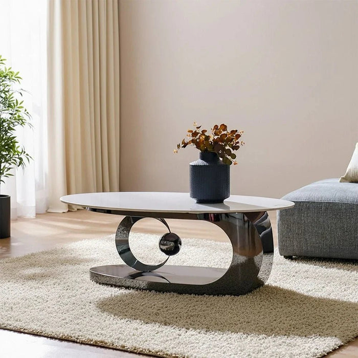 Princetown Sintered Stone Top Coffee Table - White/Black Titanium - With 2-Year Warranty