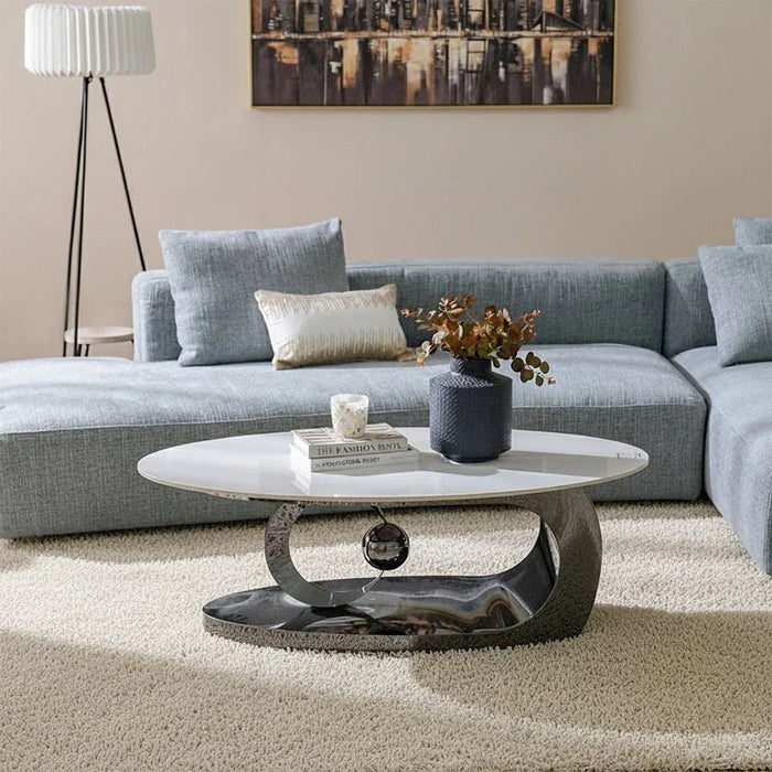 Princetown Sintered Stone Top Coffee Table - White/Black Titanium - With 2-Year Warranty