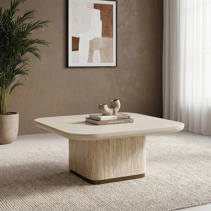 Oru Square Tempered Glass Coffee Table - Cream/Beige - With 2-Year Warranty