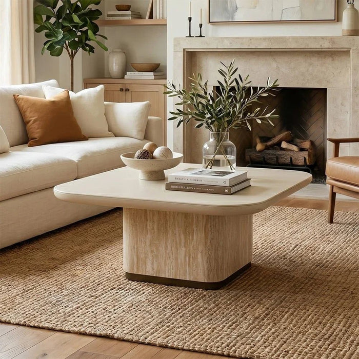 Oru Square Tempered Glass Coffee Table - Cream/Beige - With 2-Year Warranty