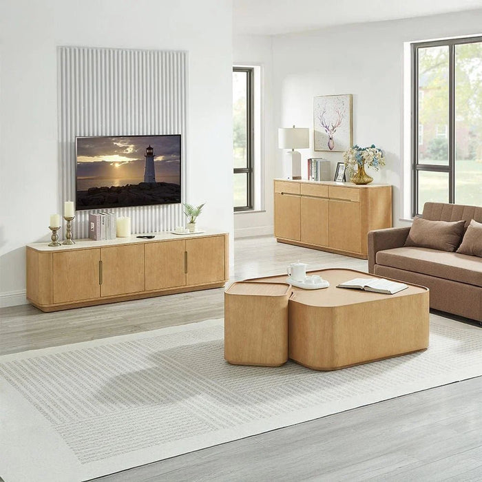 Nordomi Set of 2 Coffee and End Table Set - Natural Oak - With 2-Year Warranty