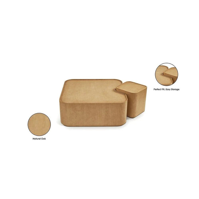 Nordomi Set of 2 Coffee and End Table Set - Natural Oak - With 2-Year Warranty