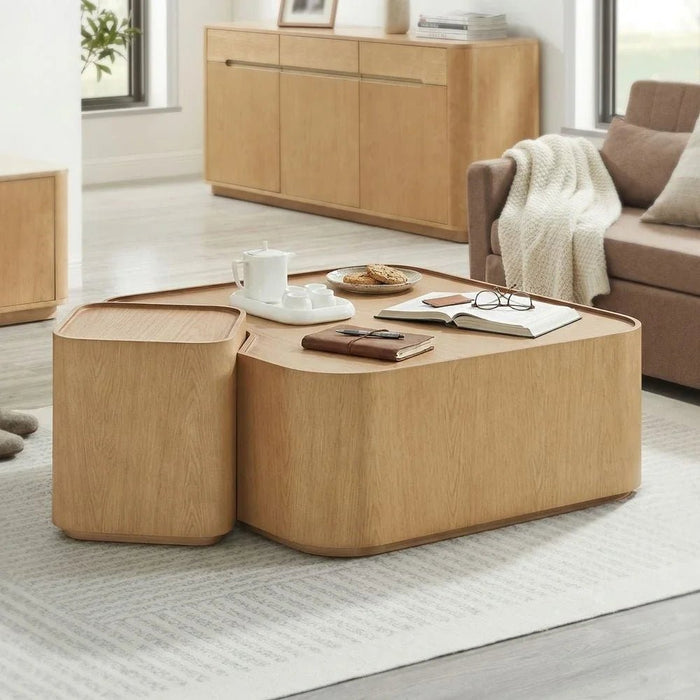 Nordomi Set of 2 Coffee and End Table Set - Natural Oak - With 2-Year Warranty