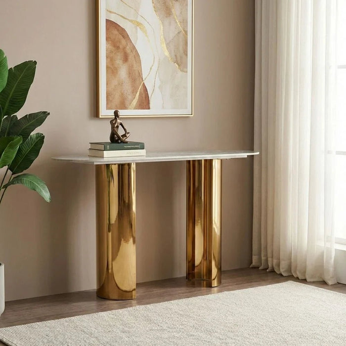 Centaur Sintered Stone Console Table - Green/Gold - With 2-Year Warranty