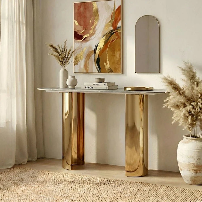 Centaur Sintered Stone Console Table - Green/Gold - With 2-Year Warranty