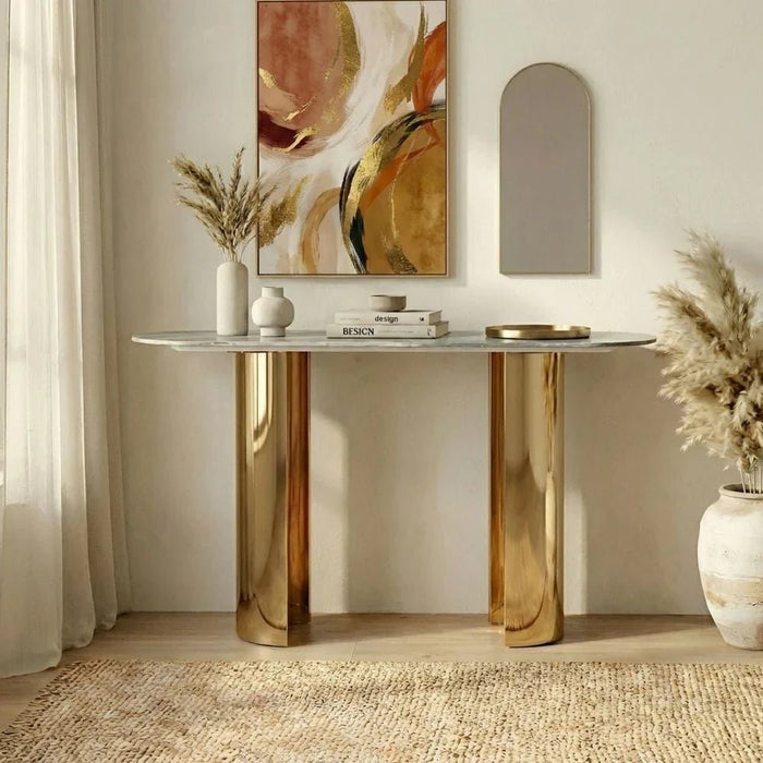 Centaur Sintered Stone Console Table - Green/Gold - With 2-Year Warranty
