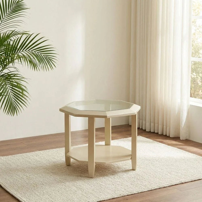 Azalea End Table - Glass/Champagne Gold - With 2-Year Warranty
