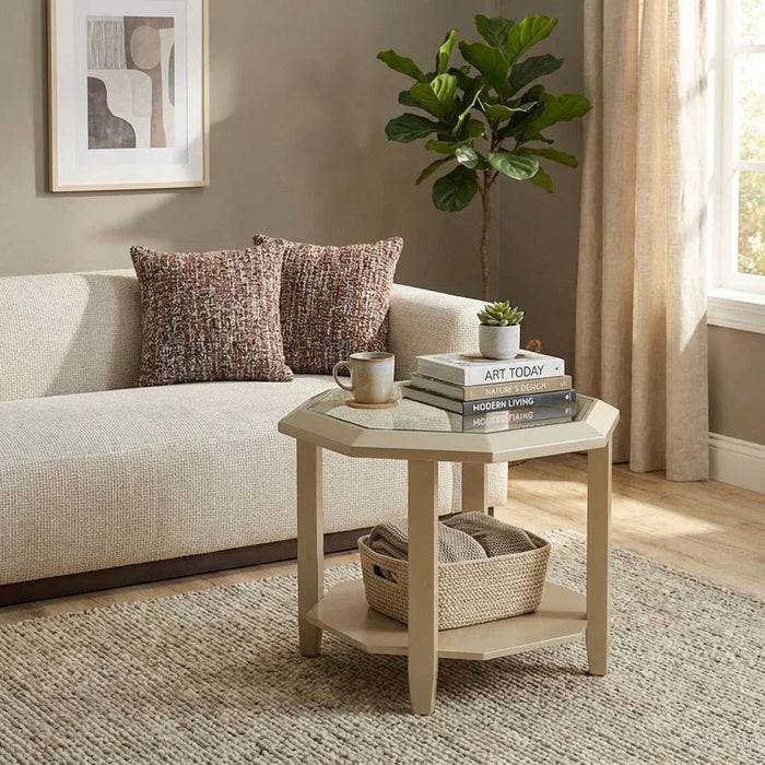 Azalea End Table - Glass/Champagne Gold - With 2-Year Warranty