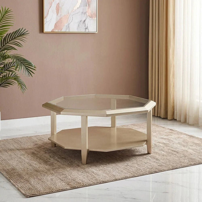 Azalea Coffee Table-Glass/Champagne Gold