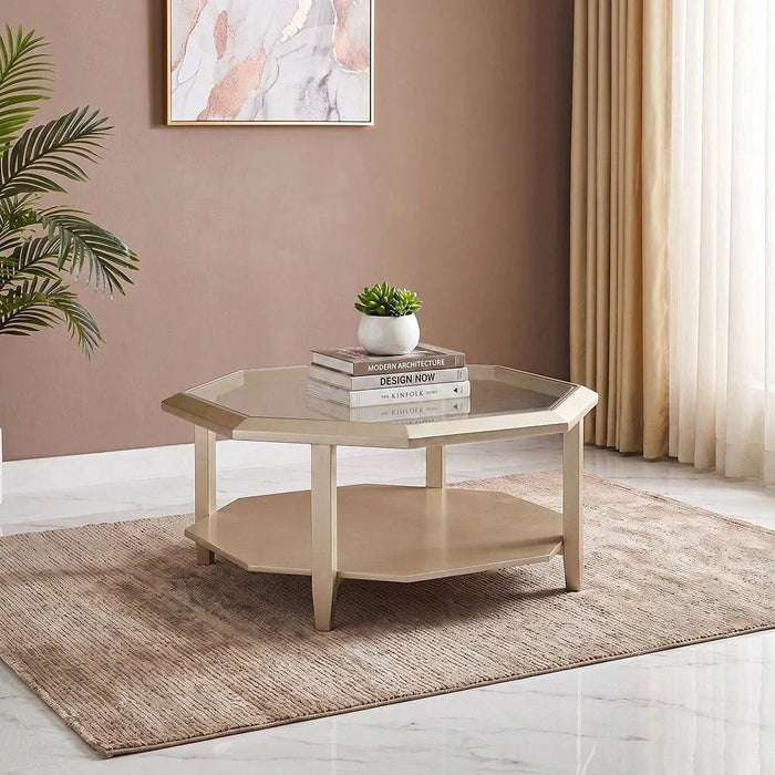 Azalea Coffee Table-Glass/Champagne Gold