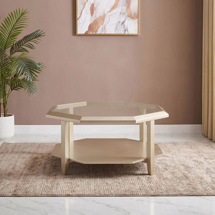 Azalea Coffee Table-Glass/Champagne Gold