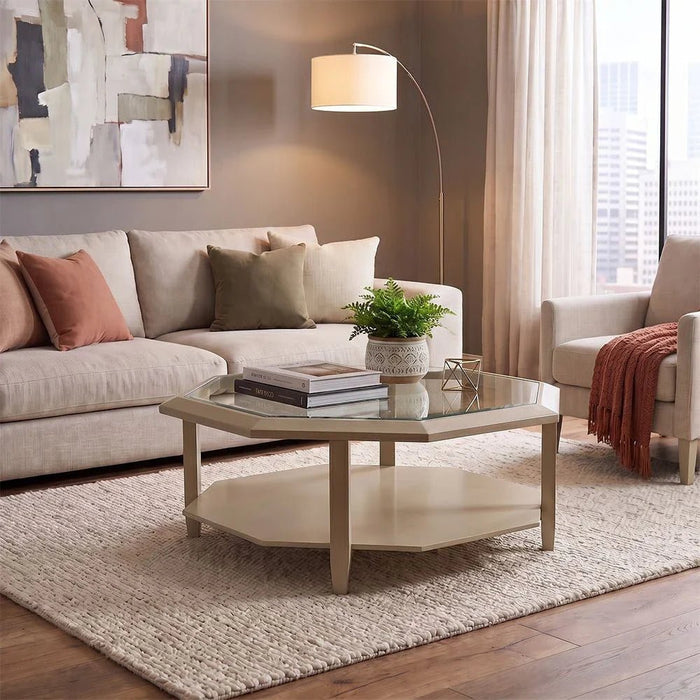 Azalea Coffee Table-Glass/Champagne Gold