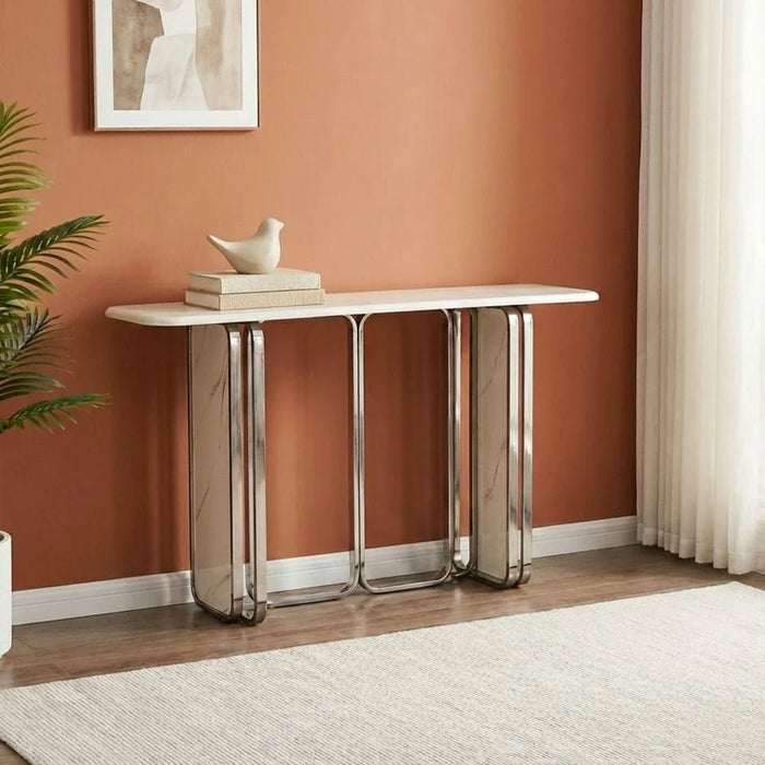Retrova Console Table - White Grey/Gunmetal