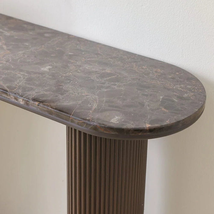 Oboro Marble TopÊ Console Table With Mirror -Brown Pattern/D.Walnut