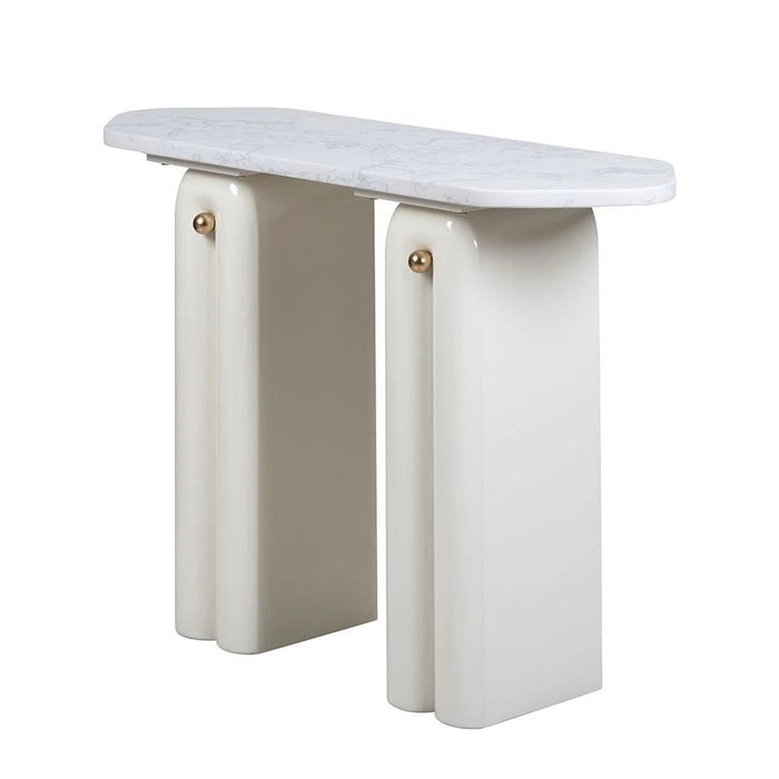 Qasr Marble Top Console Table With  MirrorÊ - White Grey/Pearl White