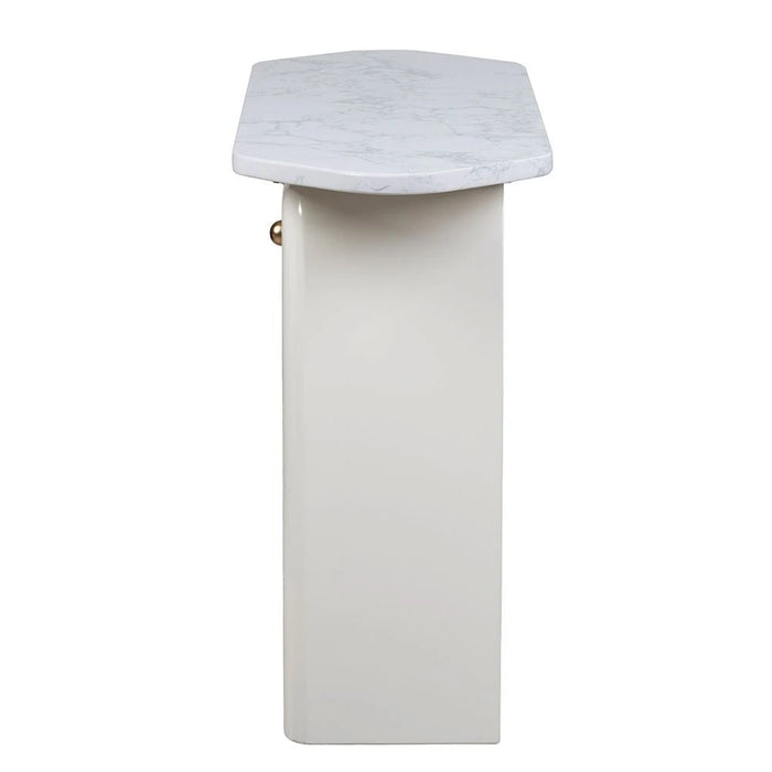 Qasr Marble Top Console Table With  MirrorÊ - White Grey/Pearl White